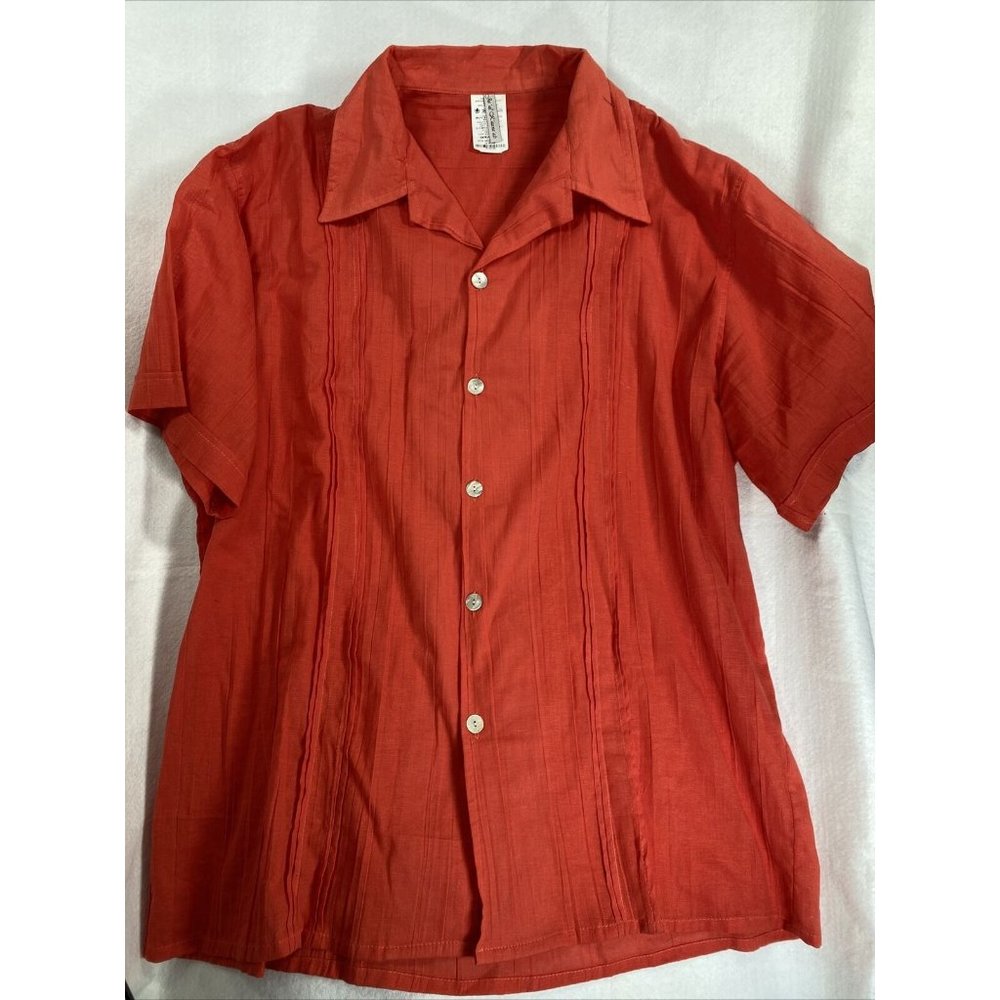 Ja'al K'aana'ab Men Button Shirt Orange Lg cotton